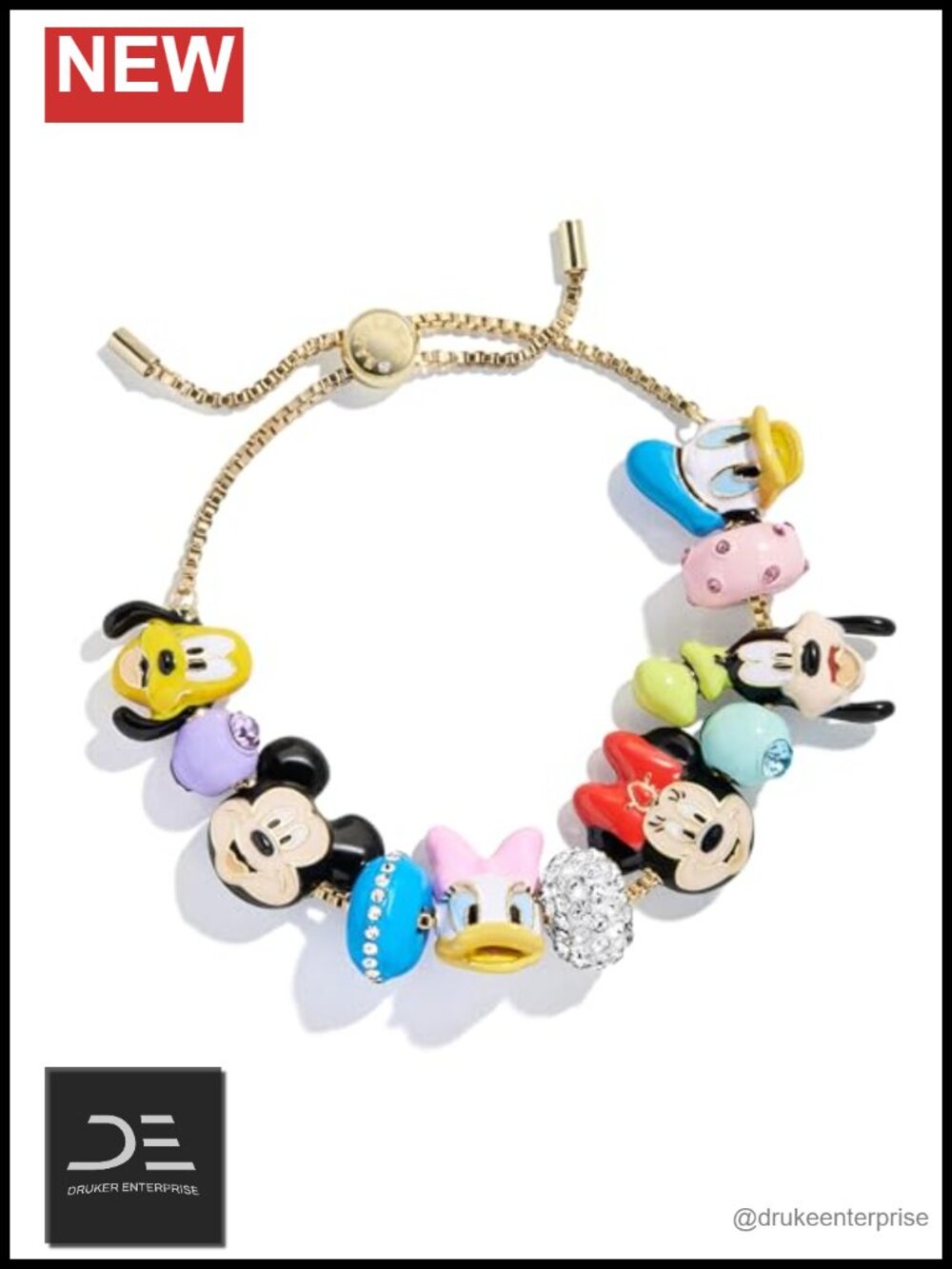Disney BaubleBar Mickey Mouse Charm Bracelet Gold Tone Enamel